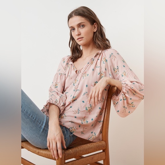 Velvet by Graham & Spencer Tops - Velvet Sanderine Floral Print Peasant Top
